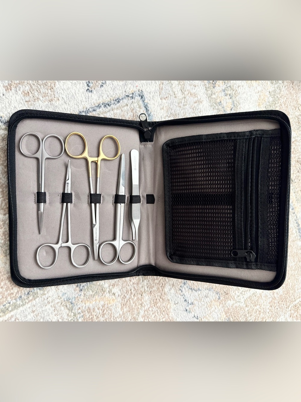 Stainless Steel suture Instruments with Travel Case - Silver with Gold Accent